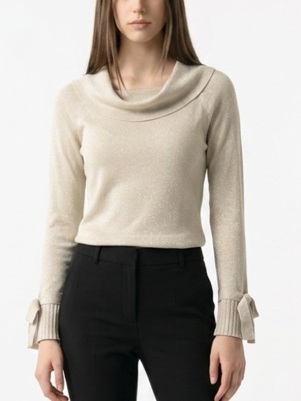 7th Avenue Women's beige off shoulder‎ Long Sleeve Blouse XL Shimmer Casual Top